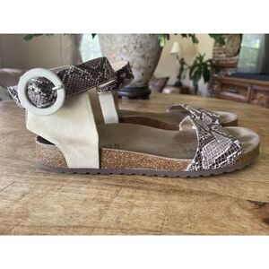 GEOX Respira Snake Print Suede Sandals Size 39 Leather Cork Sole Italy Patent